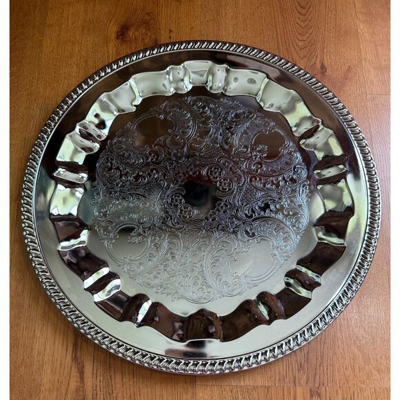 Vintage 1974 Irvinware 15" Round Hostess Tray in Box, Made in USA - Picture 10 of 11